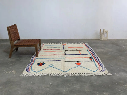 Handmade moroccan cream geometric pure natural wool rug bedroom
