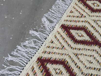 Handmade moroccan azilal rug beige & maroon living room carpet