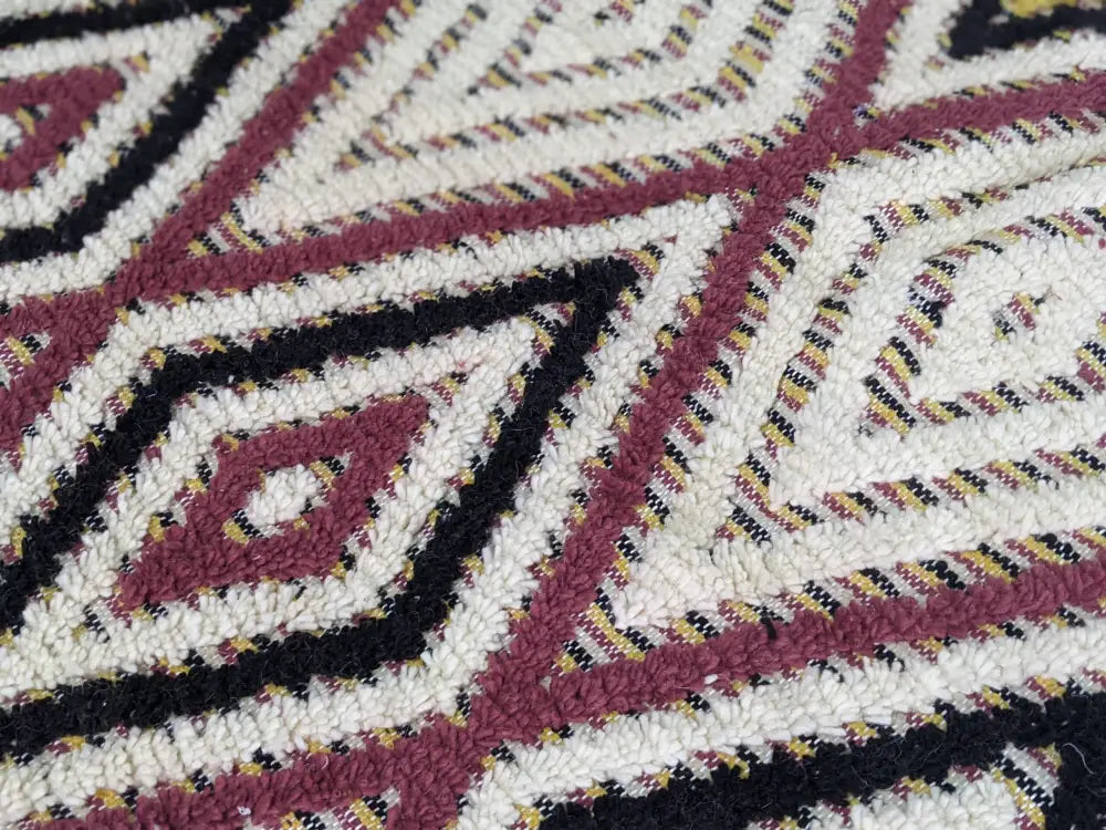 Handmade moroccan azilal rug beige & maroon living room carpet