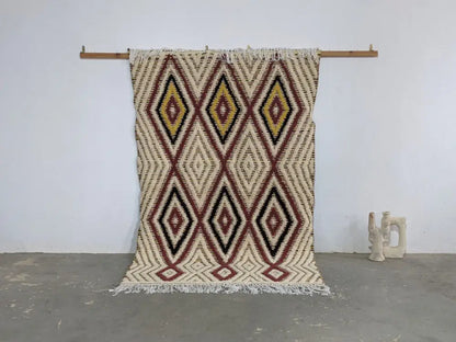 Handmade moroccan azilal rug beige & maroon living room carpet