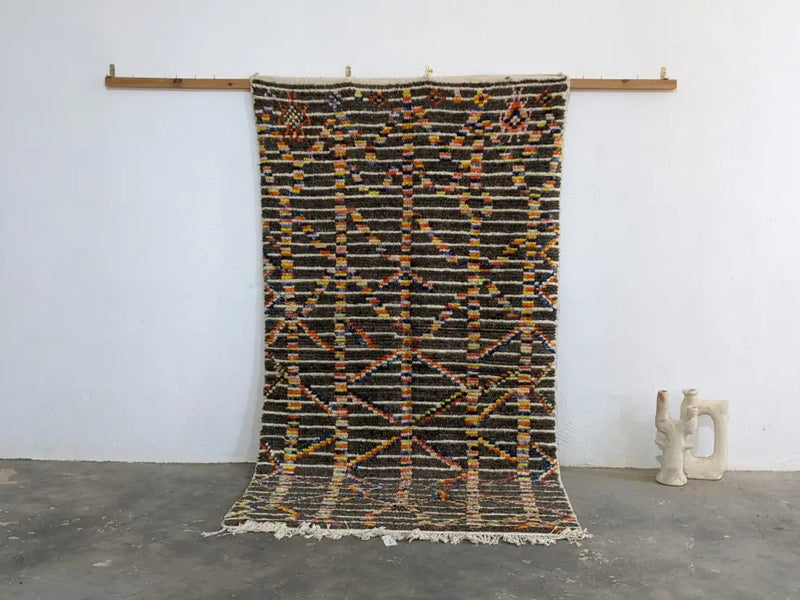 Handwoven moroccan handmade brown wool rug – living room decor