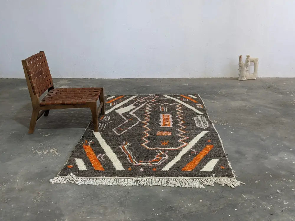 Moroccan handmade black & orange azilal wool rug bedroom decor