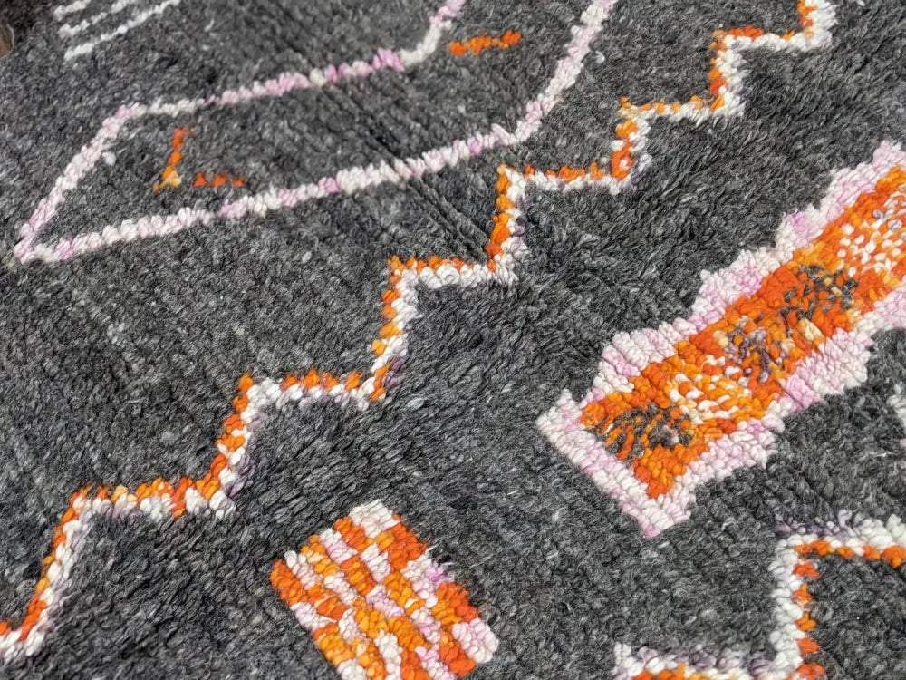 Moroccan handmade black & orange azilal wool rug bedroom decor