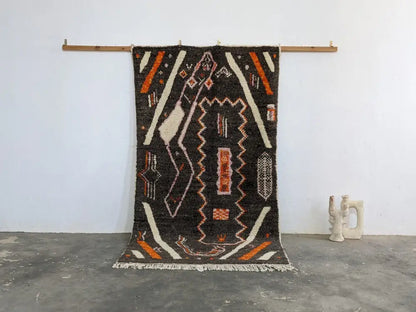 Moroccan handmade black & orange azilal wool rug bedroom decor