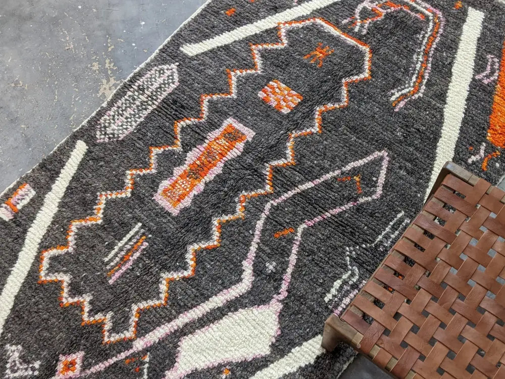 Moroccan handmade black & orange azilal wool rug bedroom decor