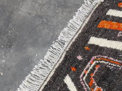 Moroccan handmade black & orange azilal wool rug bedroom decor