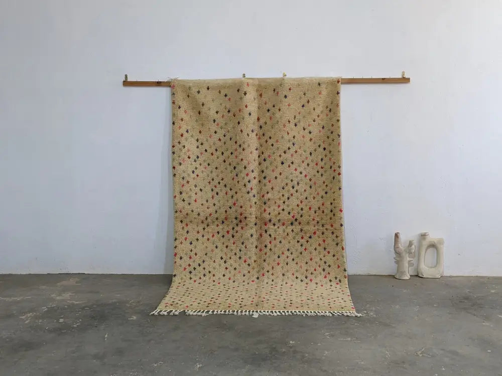 Moroccan handmade beige natural wool azilal rug living room decor