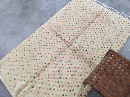 Moroccan handmade beige natural wool azilal rug living room decor