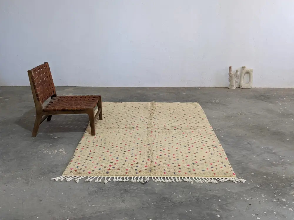 Moroccan handmade beige natural wool azilal rug living room decor