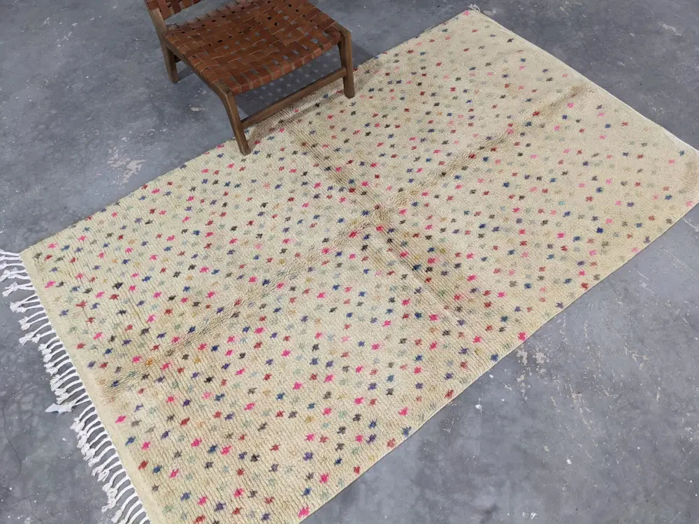 Moroccan handmade beige natural wool azilal rug living room decor