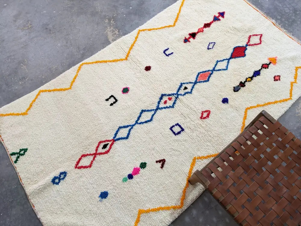 Moroccan handmade pure natural wool rug bedroom geometric decor