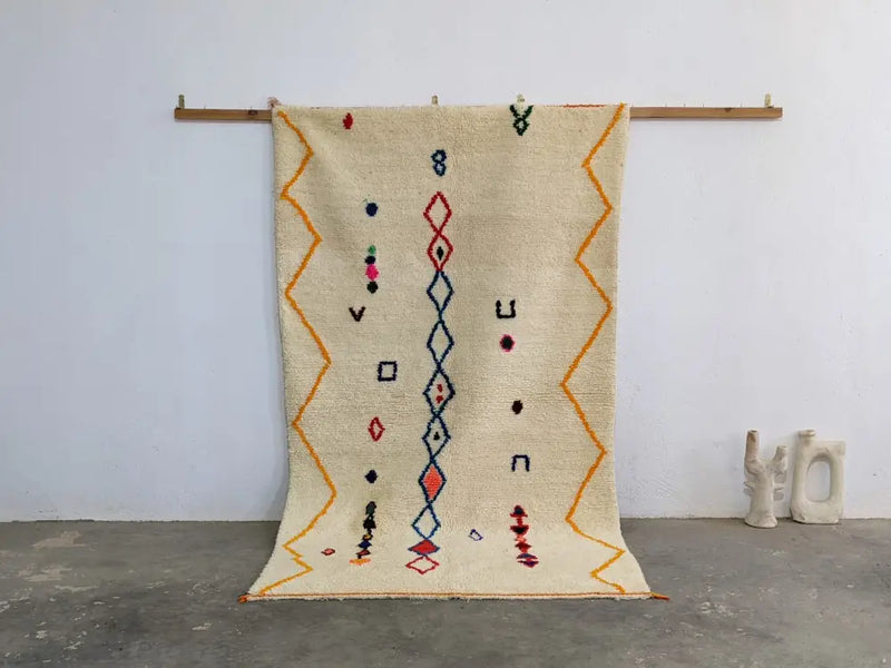 Moroccan handmade pure natural wool rug bedroom geometric decor