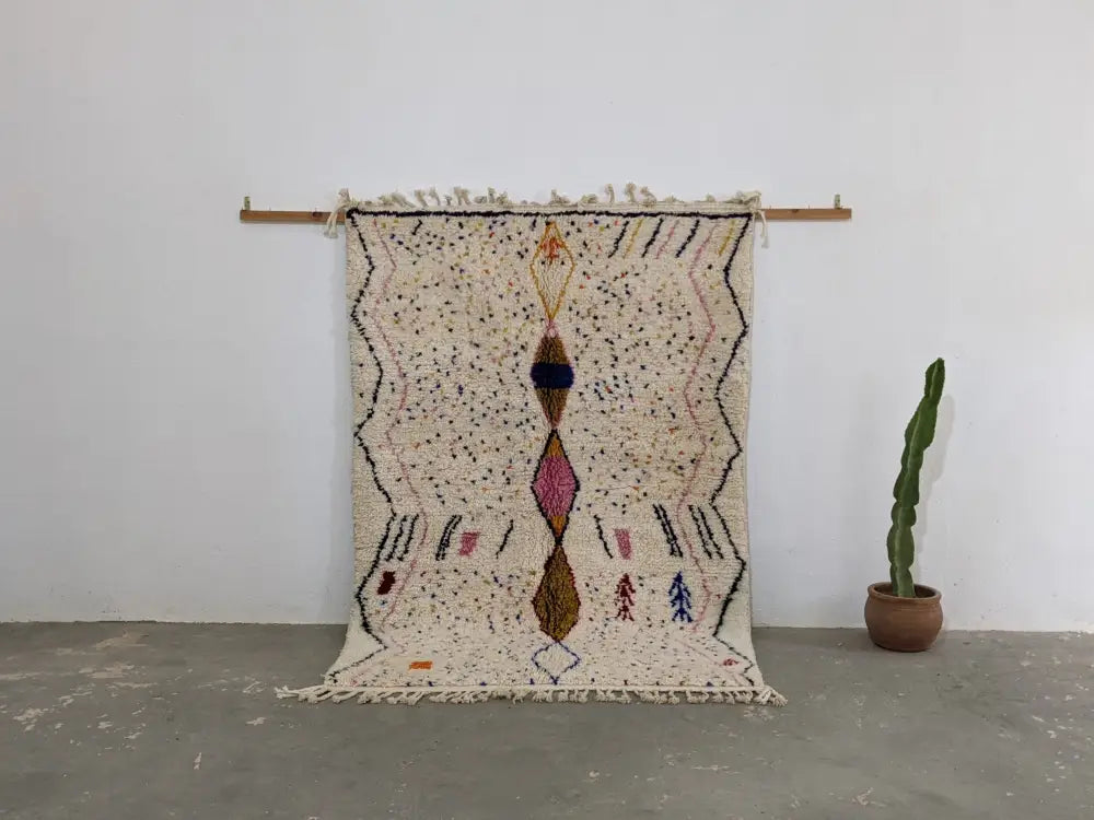 Beige moroccan handmade azilal rug – living room colorful decor