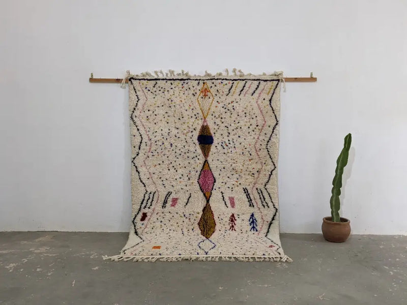 Beige moroccan handmade azilal rug – living room colorful decor