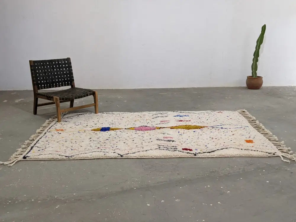 Beige moroccan handmade azilal rug – living room colorful decor