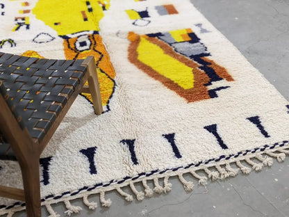 Handmade traditional moroccan azilal rug – cream living room decor