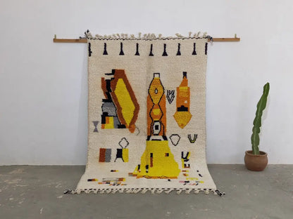 Handmade traditional moroccan azilal rug – cream living room decor
