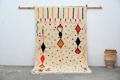 Handmade traditional azilal colorful cream rug bedroom decor