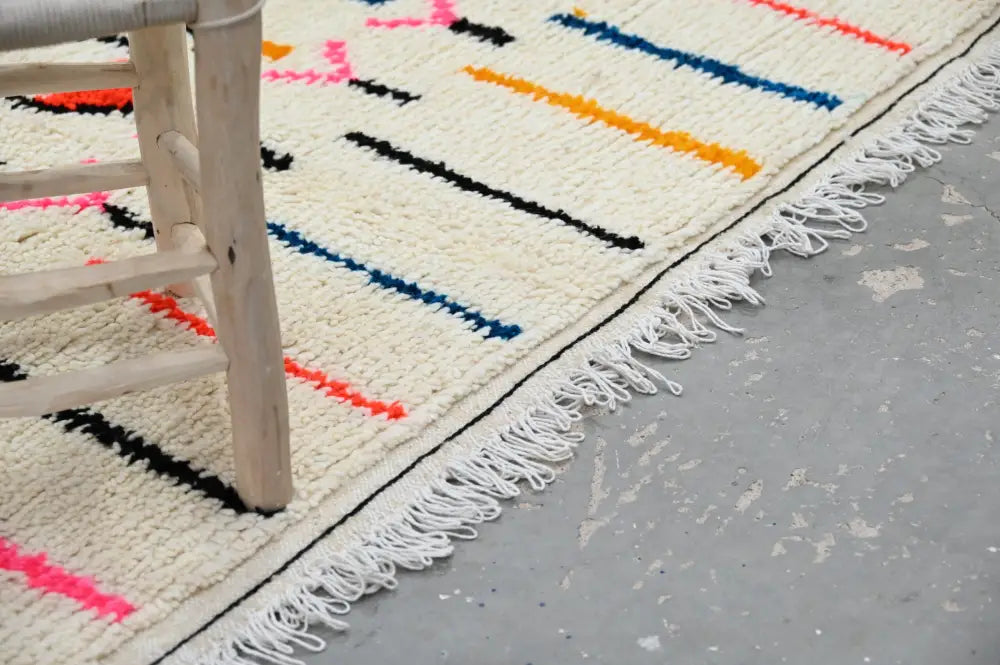 Handmade traditional azilal colorful cream rug bedroom decor