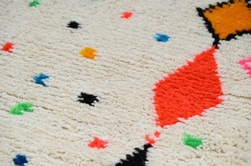 Handmade traditional azilal colorful cream rug bedroom decor