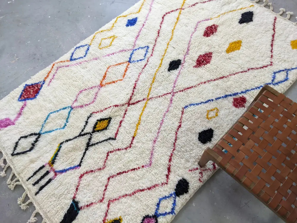 Cream moroccan handmade azilal rug – living room geometric decor