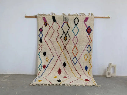 Cream moroccan handmade azilal rug – living room geometric decor