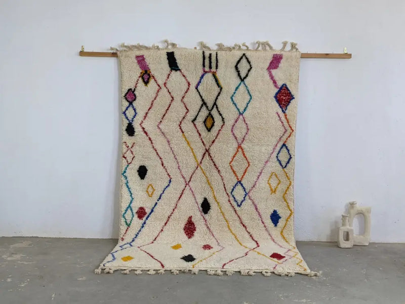 Cream moroccan handmade azilal rug – living room geometric decor