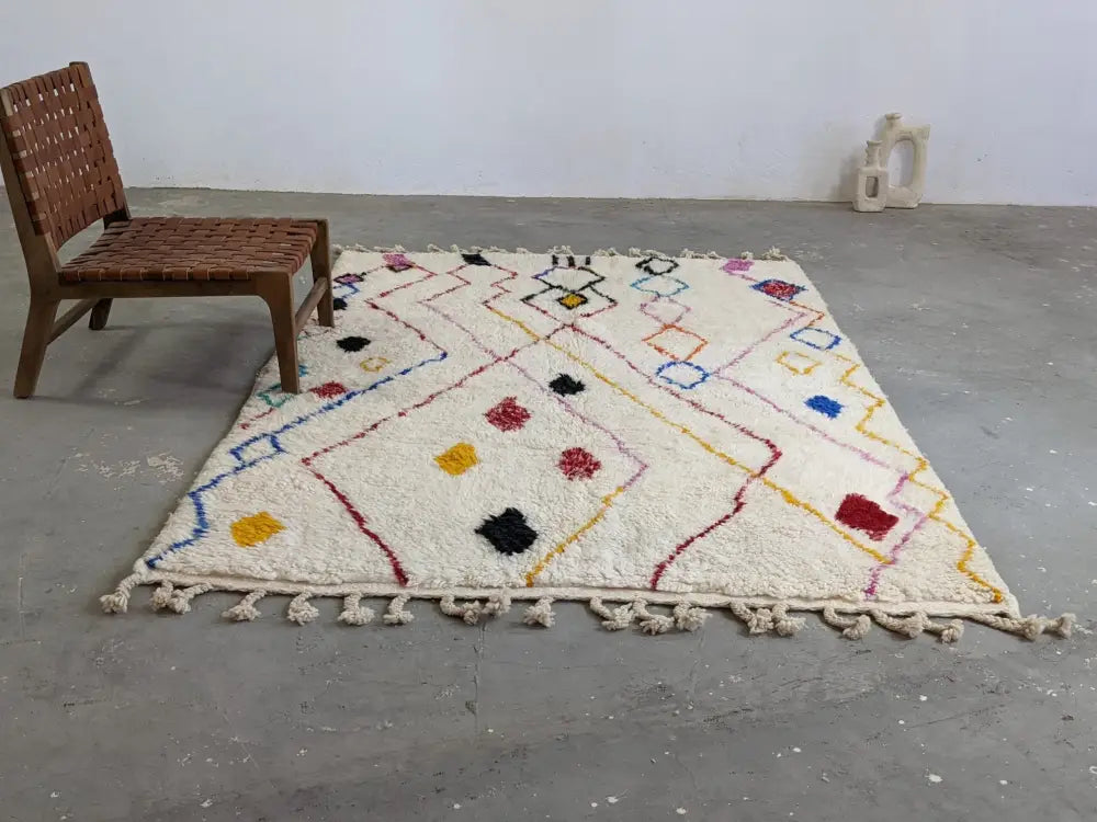 Cream moroccan handmade azilal rug – living room geometric decor