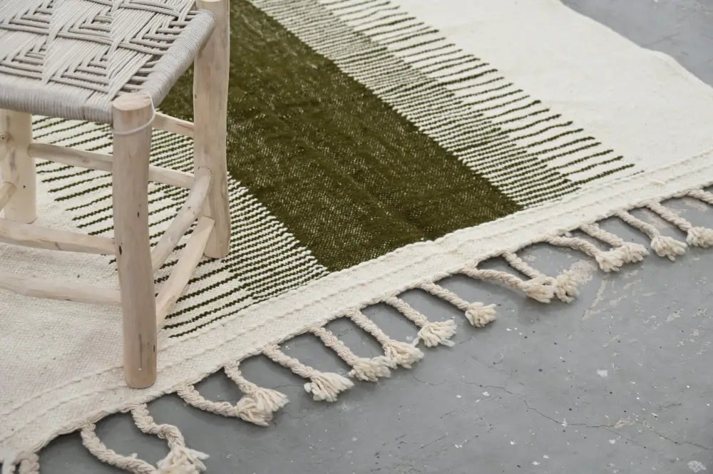 Moroccan handmade beige & olive green azilal rug living room tapestry
