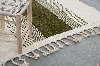 Moroccan handmade beige & olive green azilal rug living room tapestry
