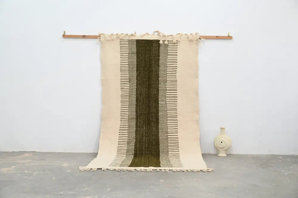 Moroccan handmade beige & olive green azilal rug living room tapestry