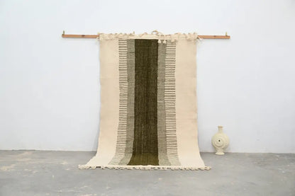 Moroccan handmade beige & olive green azilal rug living room tapestry