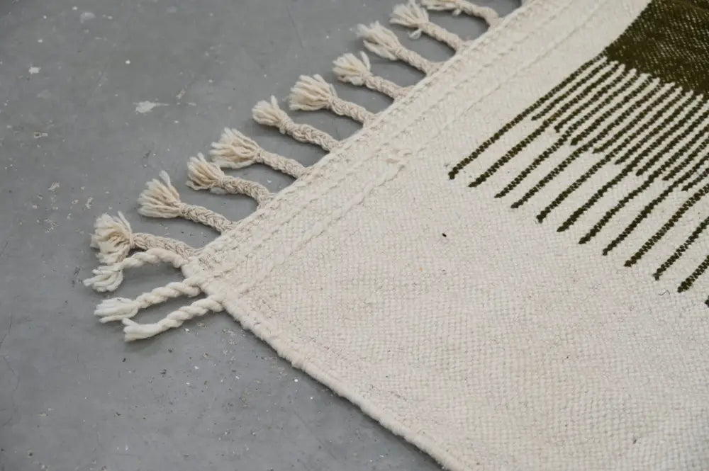 Moroccan handmade beige & olive green azilal rug living room tapestry
