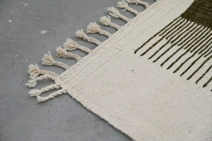 Moroccan handmade beige & olive green azilal rug living room tapestry