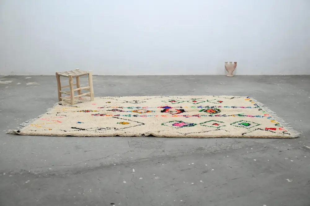 Beige colorful geometric moroccan handmade azilal rug bedroom decor