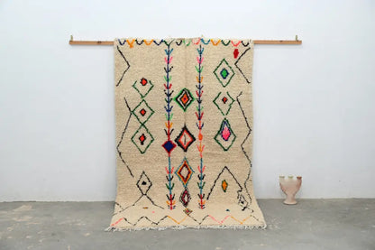Beige colorful geometric moroccan handmade azilal rug bedroom decor