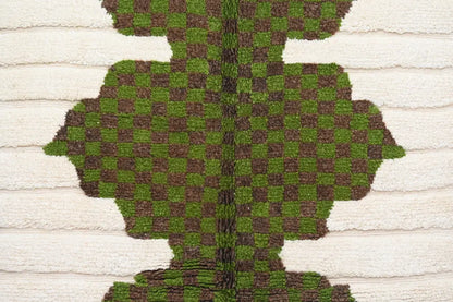 Traditional moroccan handmade cream & green azilal rug bedroom decor