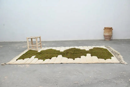 Traditional moroccan handmade cream & green azilal rug bedroom decor