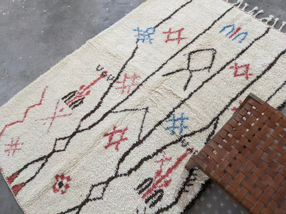 Moroccan handmade beige wool rug living room geometric patterns