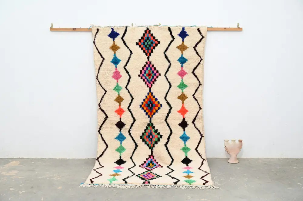 Beige geometric handmade moroccan azilal rug bedroom decor
