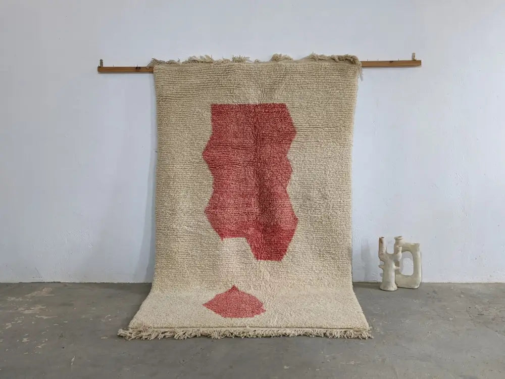Beige & red moroccan handmade azilal rug living room decor