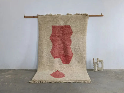 Beige & red moroccan handmade azilal rug living room decor