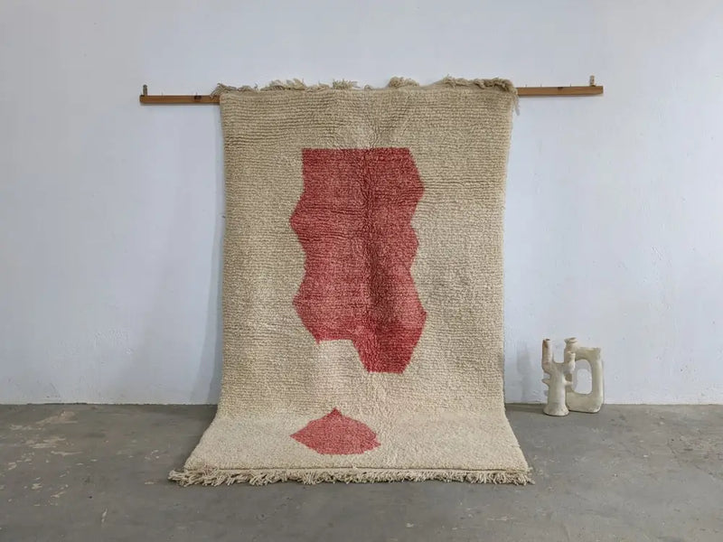 Beige & red moroccan handmade azilal rug living room decor