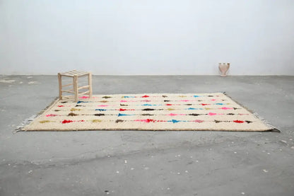 Handmade moroccan azilal rug beige geometric bedroom carpet