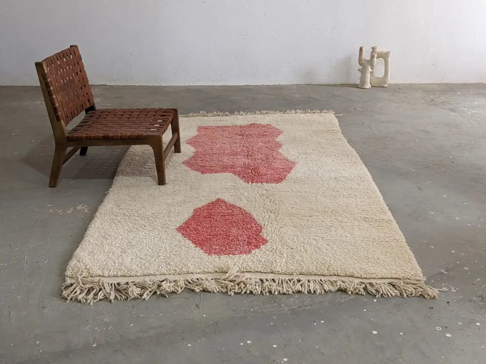 Beige & red moroccan handmade azilal rug living room decor