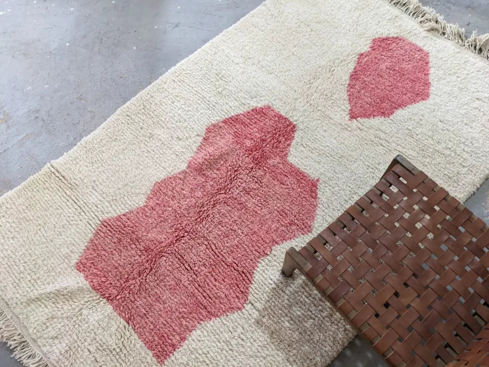 Beige & red moroccan handmade azilal rug living room decor
