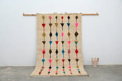Handmade moroccan azilal rug beige geometric bedroom carpet