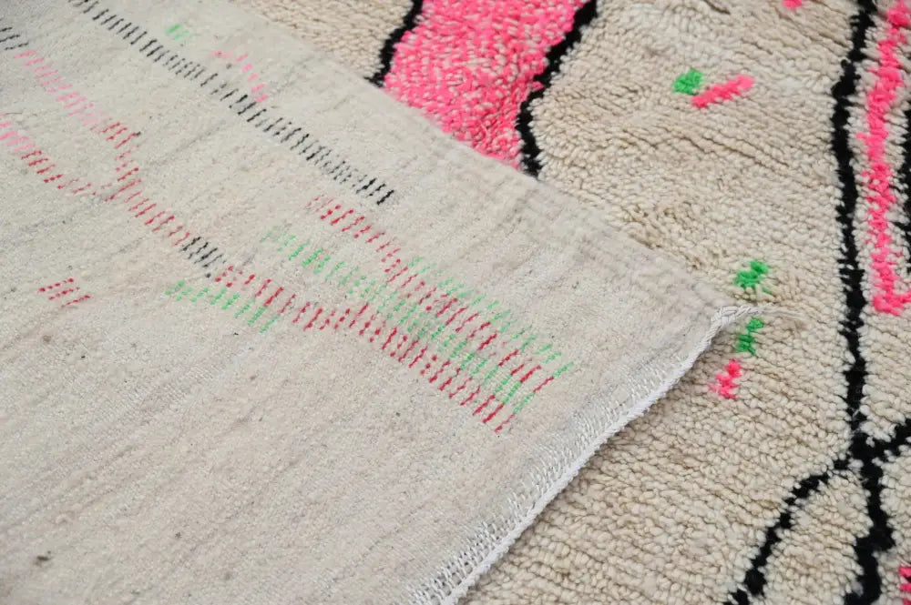 Beige and pink moroccan handmade azilal rug bedroom decor