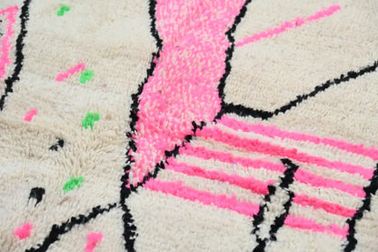 Beige and pink moroccan handmade azilal rug bedroom decor