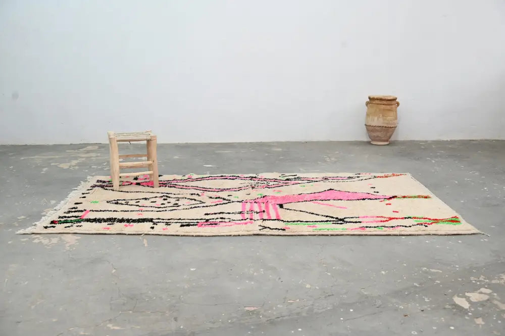 Beige and pink moroccan handmade azilal rug bedroom decor